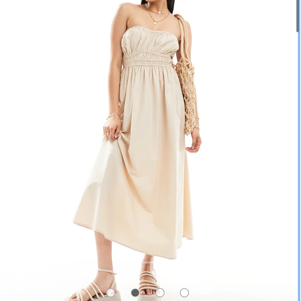 ASOS DESIGN midi bandeau sundress with ruched bust detail in cream
